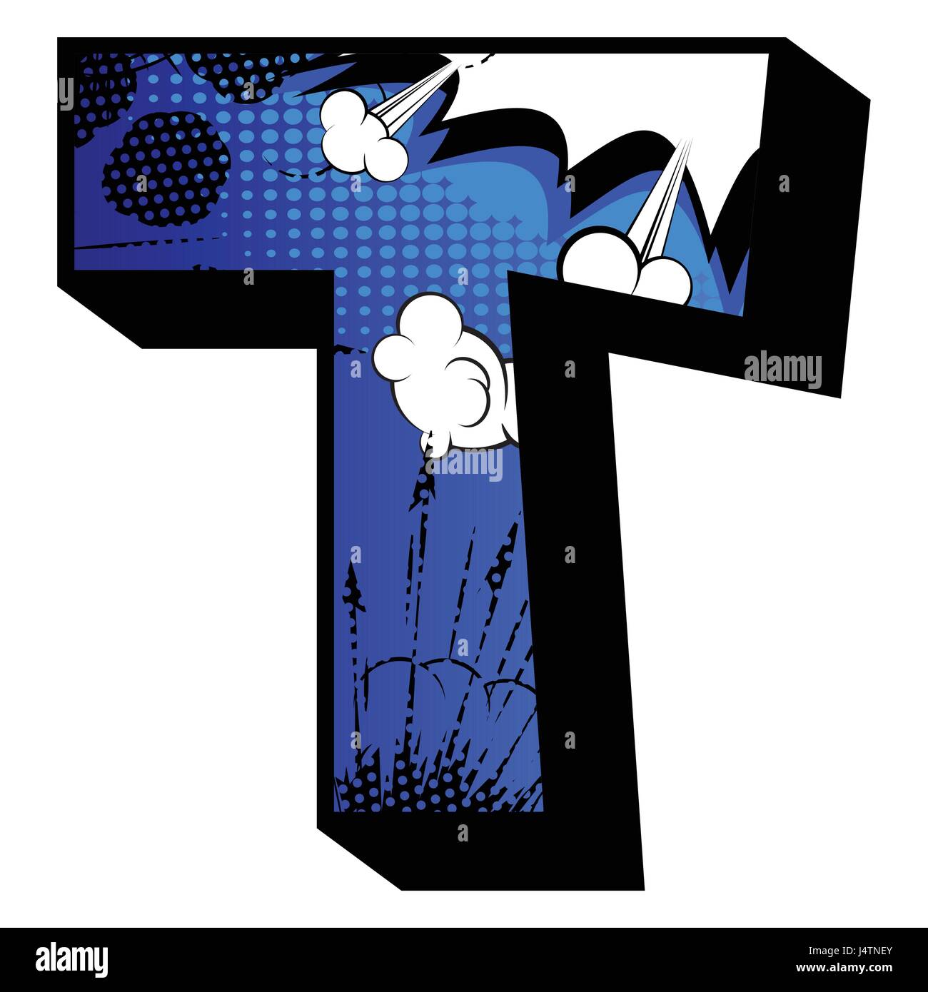 Letter T filled with comic book explosion, background Stock Vector ...
