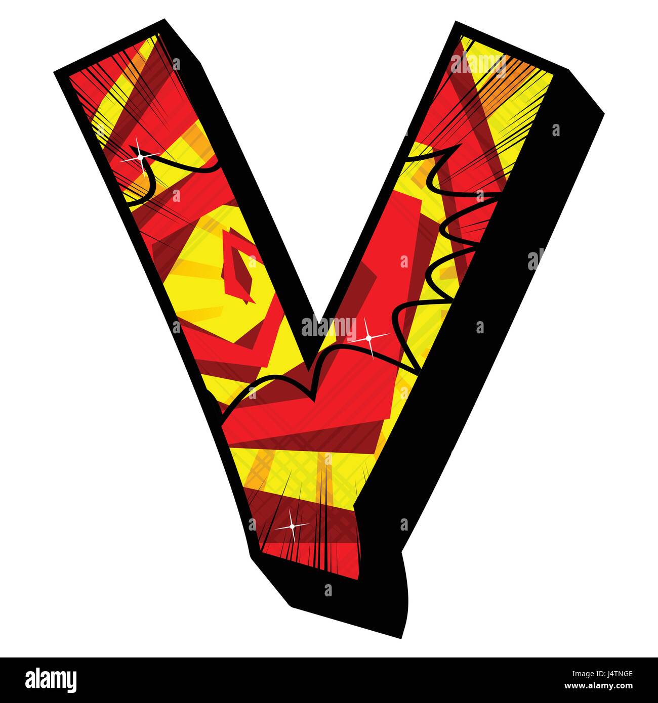 Letter V filled with comic book explosion, background Stock Vector ...