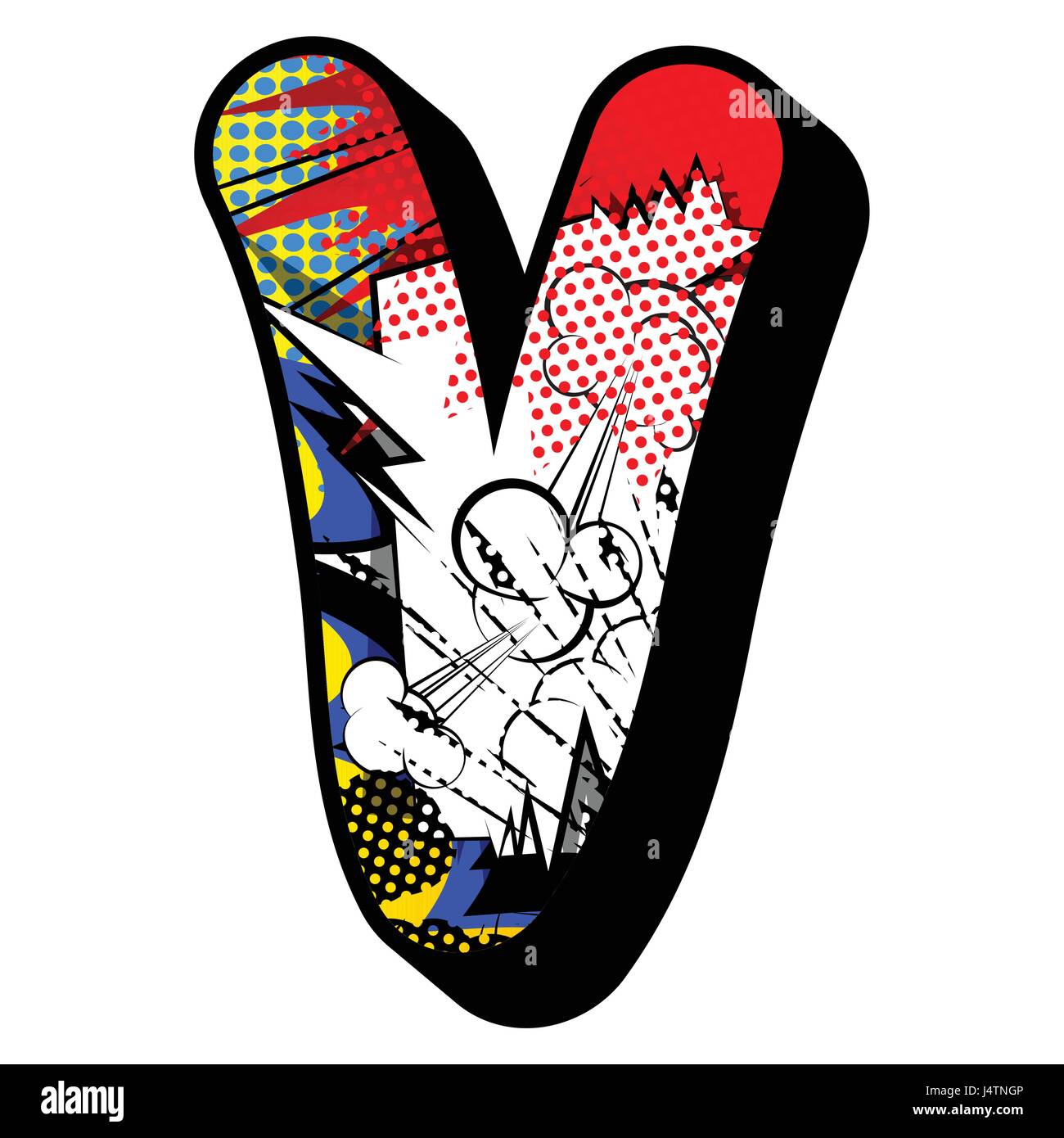 Letter V filled with comic book explosion, background Stock Vector ...