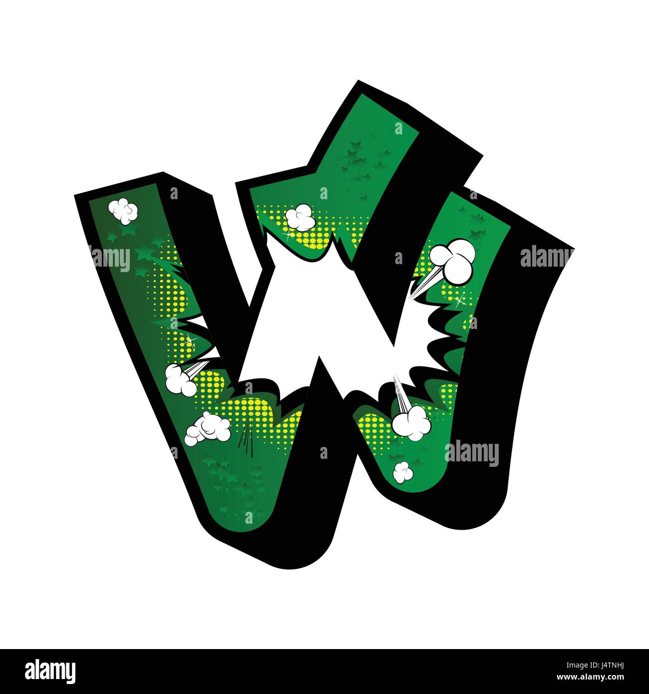 Letter W filled with comic book explosion, background Stock Vector ...