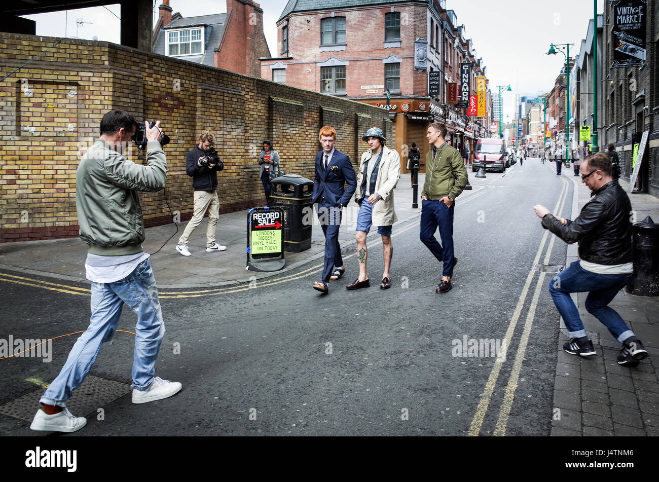 Street Fashion Shoot Shoreditch London. A model street shoot in London's Brick Lane Stock Photo