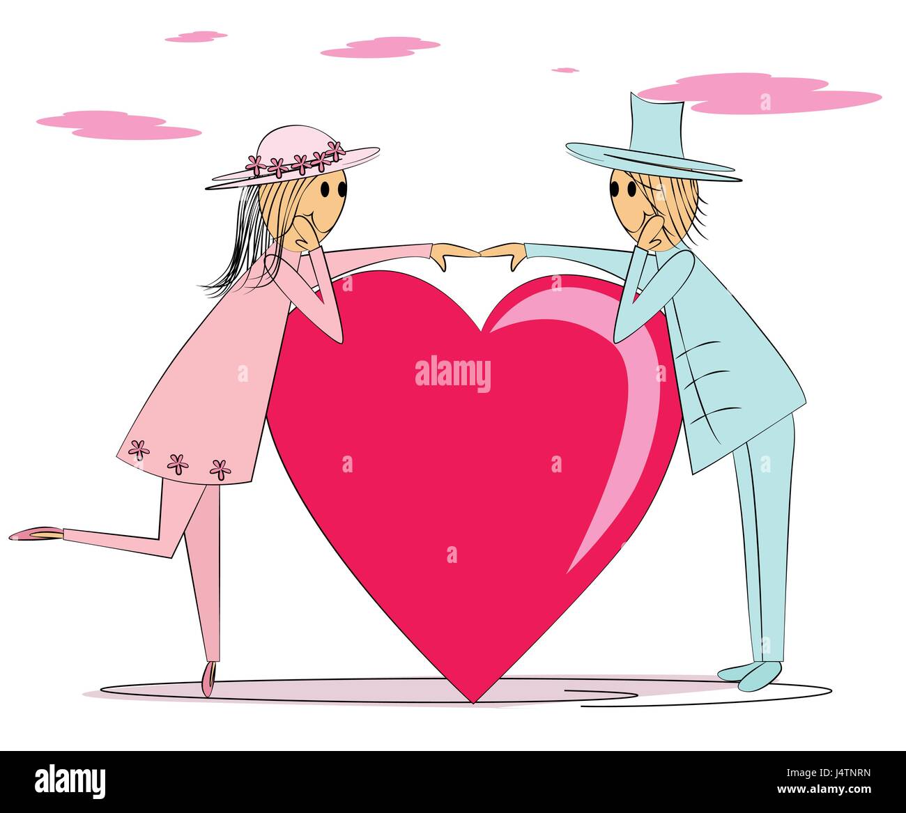 Cute couple in love with a big red heart Stock Vector Image & Art - Alamy