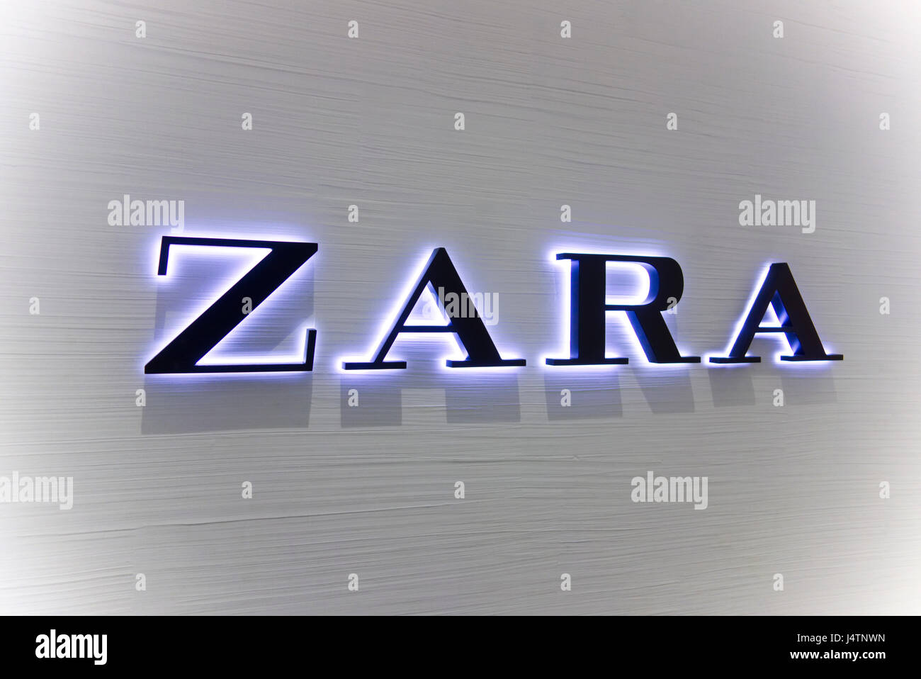 Paphos, Cyprus - October 17, 2016 Logo Zara on white wall. Close-up Stock  Photo - Alamy