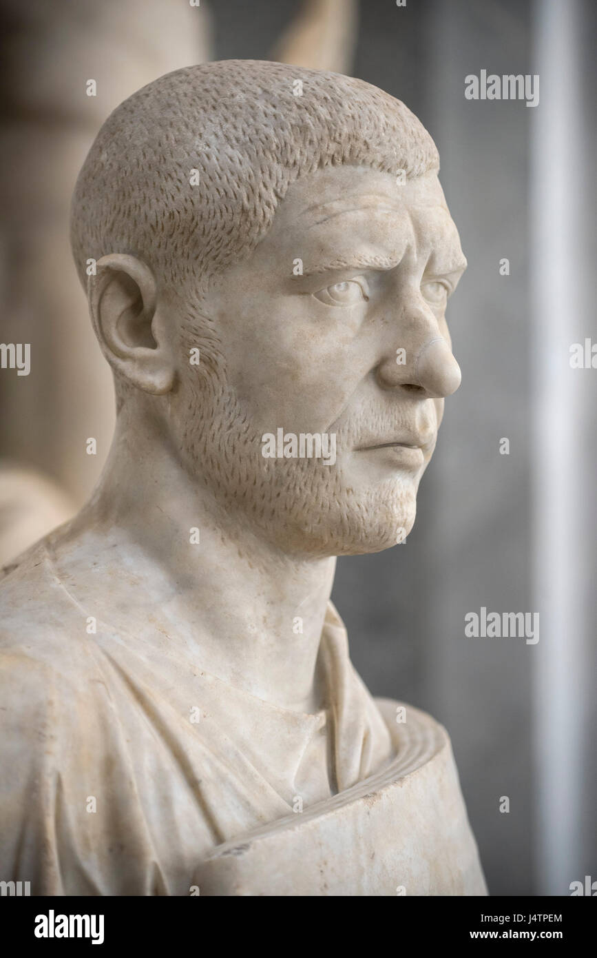 Rome. Italy. Portrait bust of Roman Emperor Philip the Arab (ca. 204 A.D. - 249 A.D.), Braccio Nuovo, Museo Chiaramonti, Vatican Museums. Musei Vatica Stock Photo