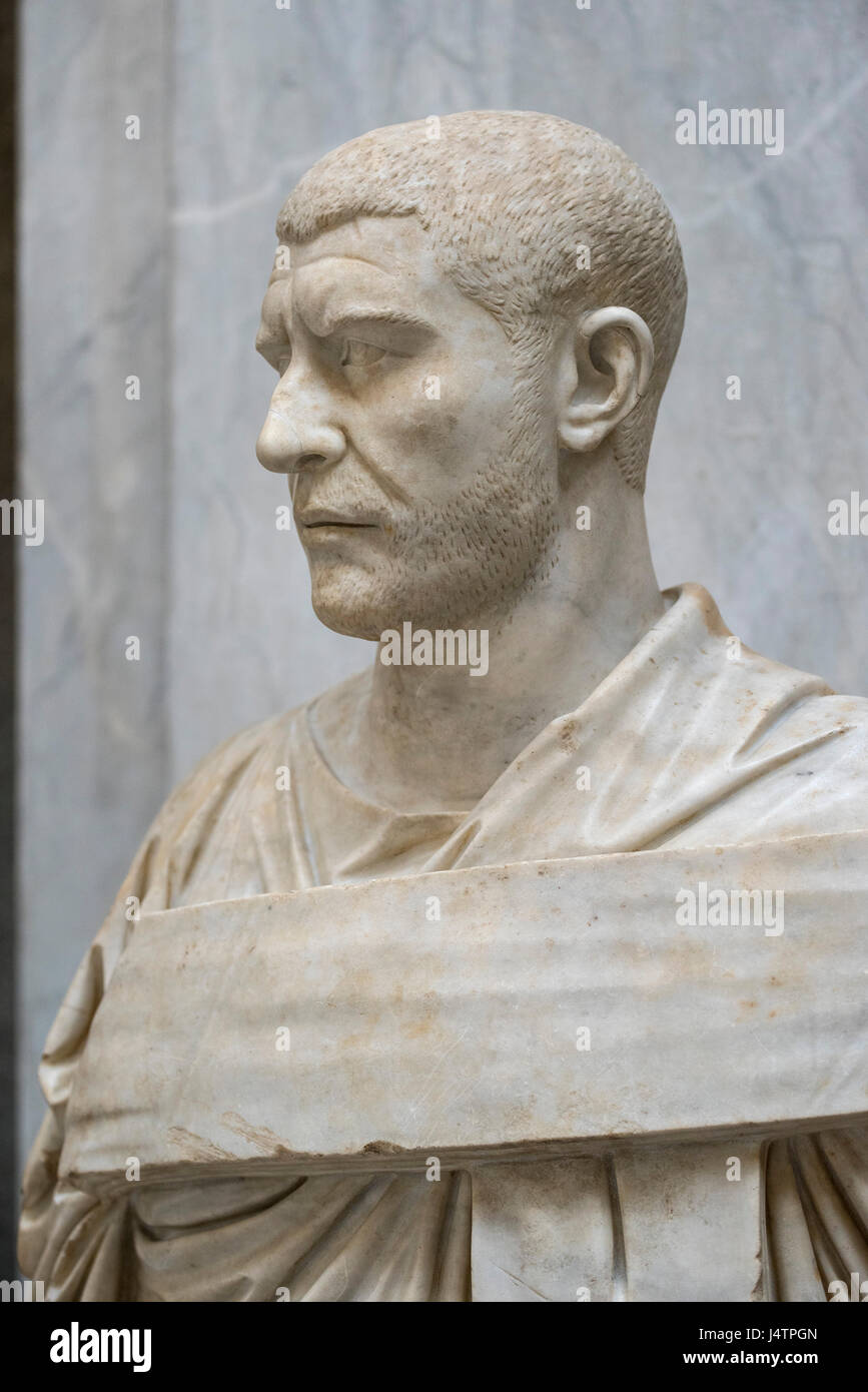 Rome. Italy. Portrait bust of Roman Emperor Philip the Arab (ca. 204 A.D. - 249 A.D.), Braccio Nuovo, Museo Chiaramonti, Vatican Museums. Musei Vatica Stock Photo