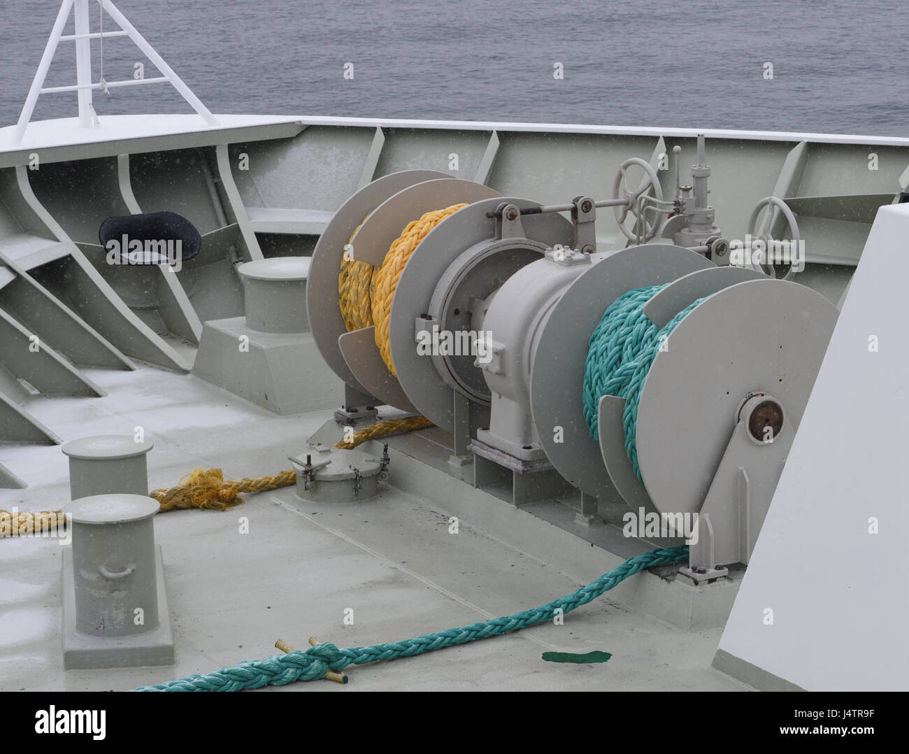 Winches of thick mooring ropes on the deck of a ferry. Norway Stock Photo Alamy