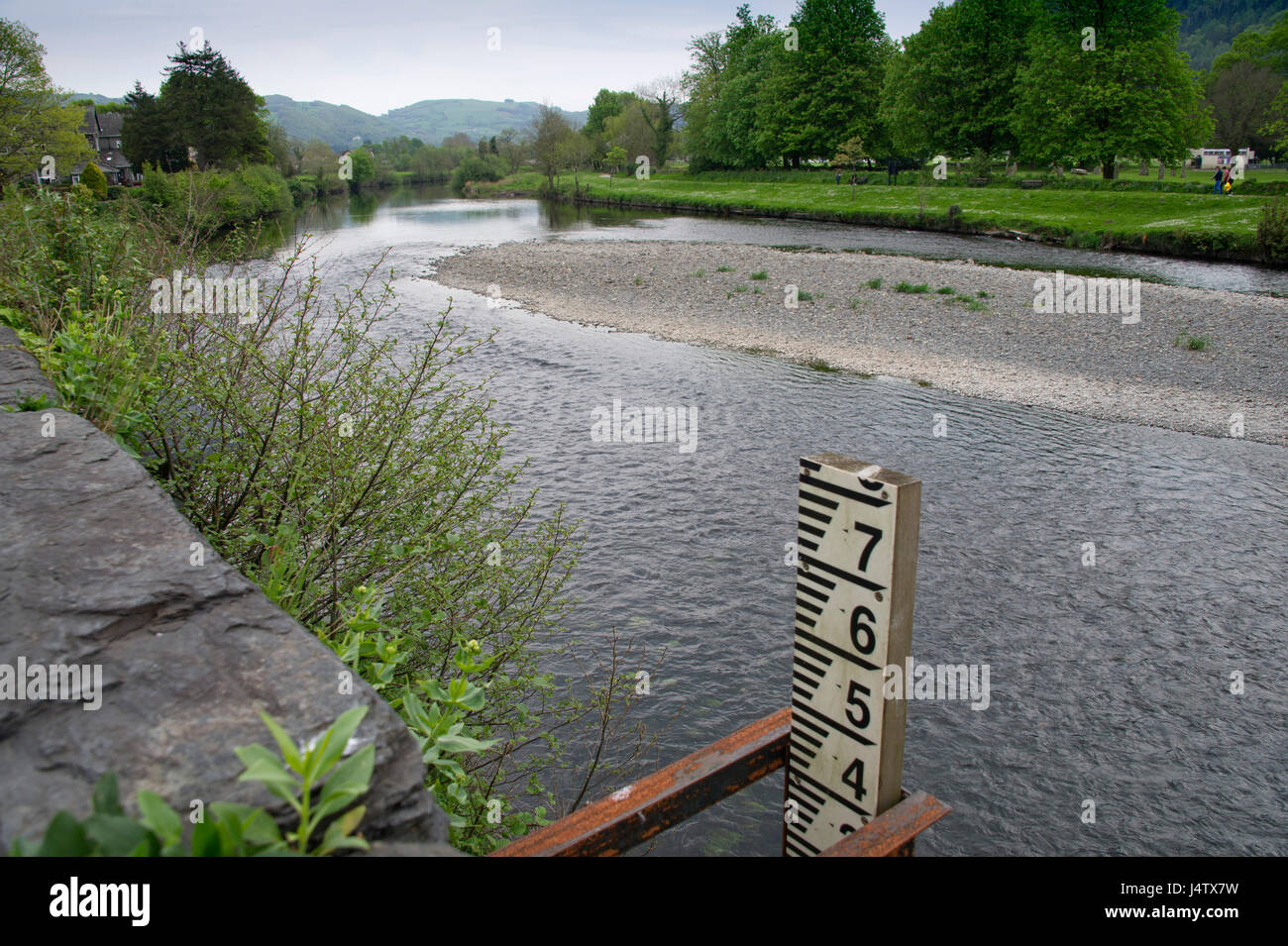 River Conwy (seen with bridge in village) of Llanrwst, Wales, UK Stock ...
