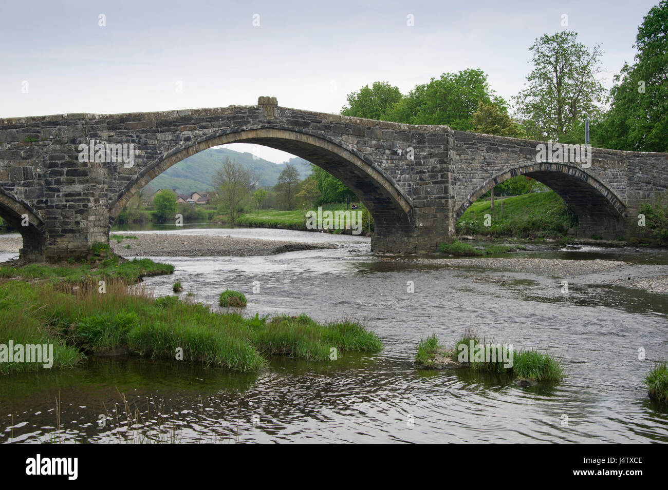 River Conwy (seen with bridge in village) of Llanrwst, Wales, UK Stock ...