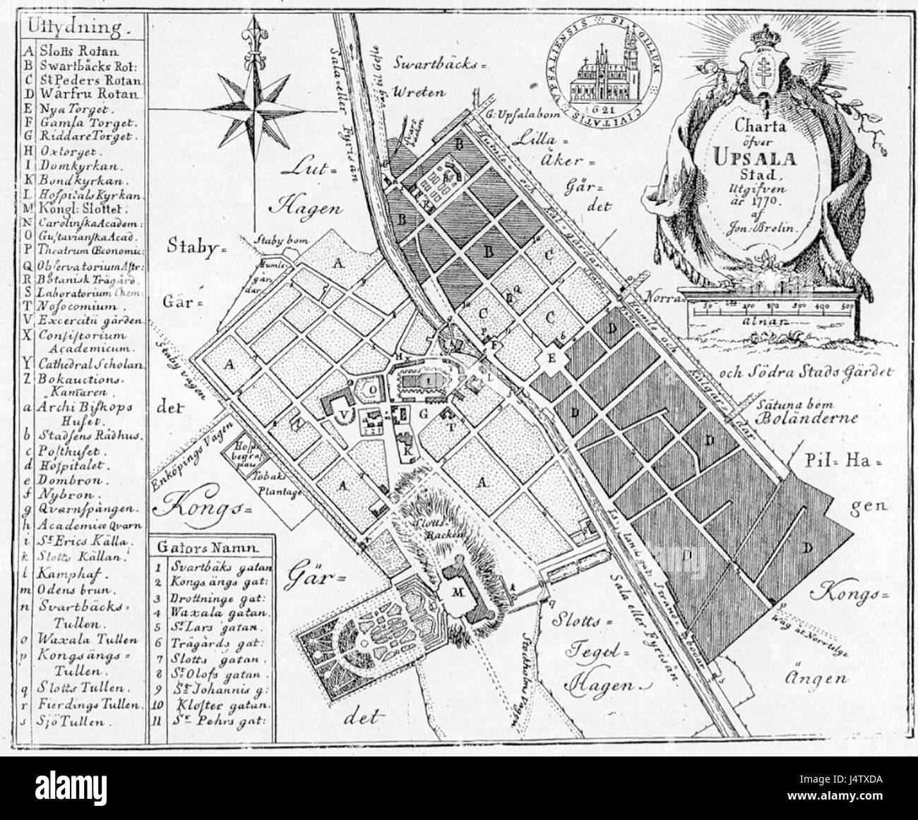 Uppsala map 2 (1770) from Busser, Om Upsala Stad etc Stock Photo Alamy
