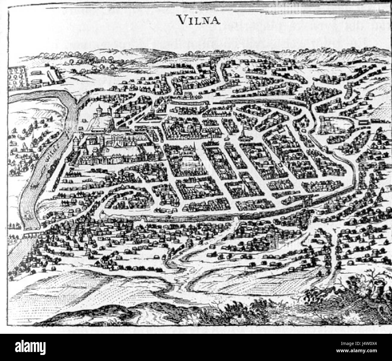 Vilnius in the 17th century   contemporary engraving Stock Photo