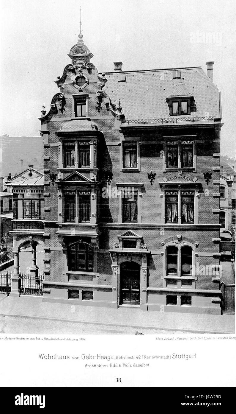 Wohnhaus von Gebr. Haaga, Boheimstr. 42 (Karlsvorstadt) Stuttgart, Architekten Bihl & Wolz, Stuttgart, Tafel 38, Kick Jahrgang I Stock Photo