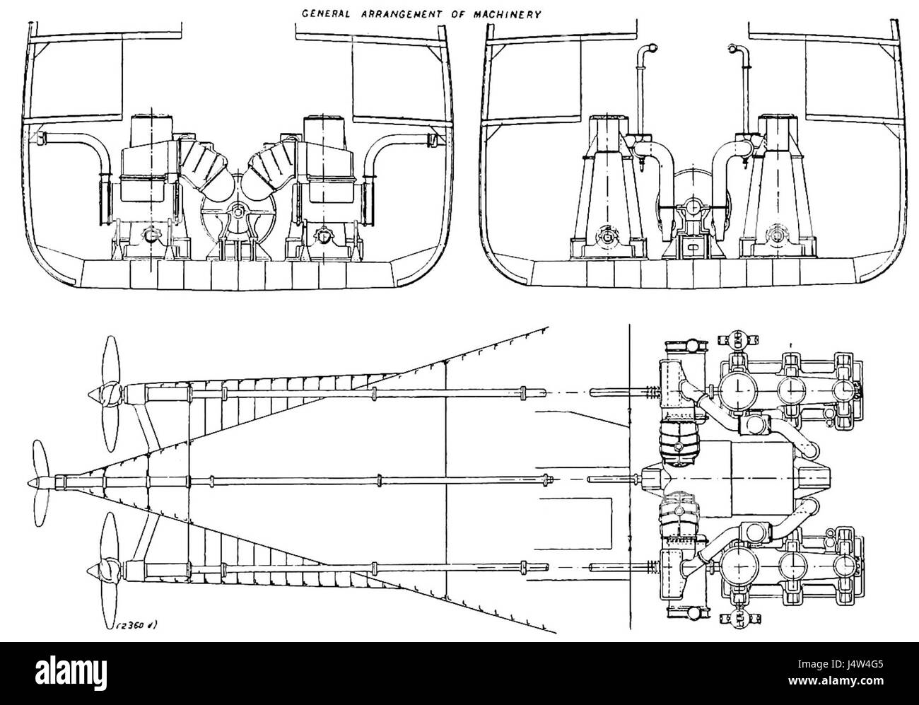 The Steam Turbine, 1911   Fig 43 to 45   The Combination Machinery in the 'Otaki.' Stock Photo