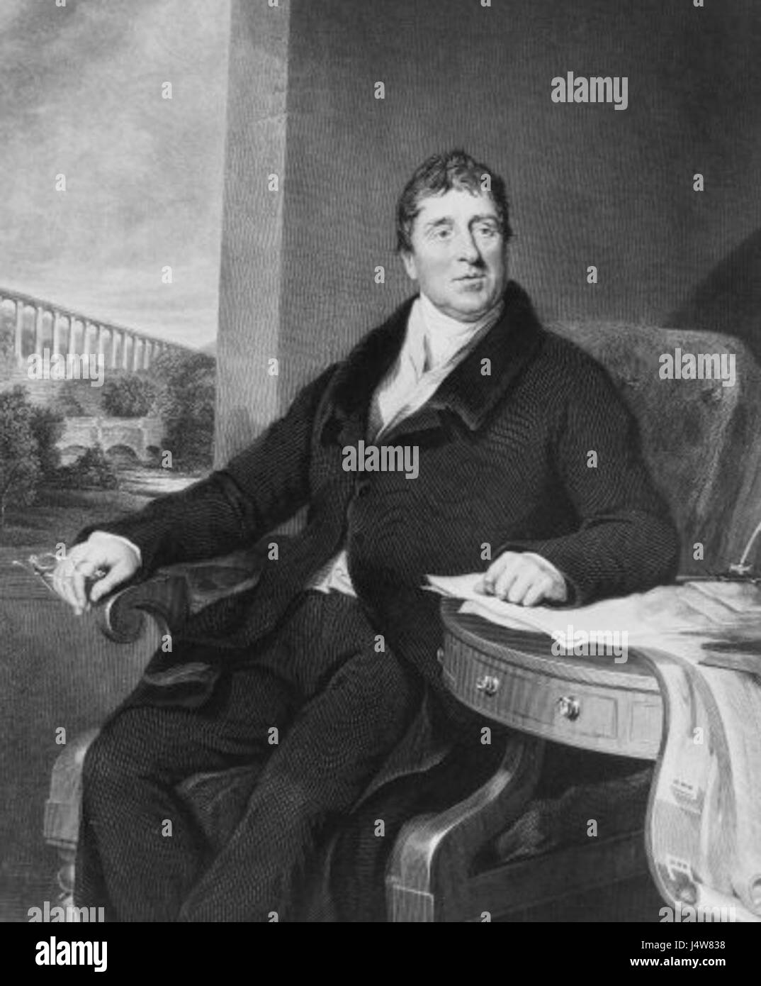 Thomas Telford was a renowned Scottish civil engineer, famous for his contributions to infrastructure in the UK, particularly bridges, roads, and canals. His most notable works include the Menai Suspension Bridge and the Caledonian Canal. Stock Photo