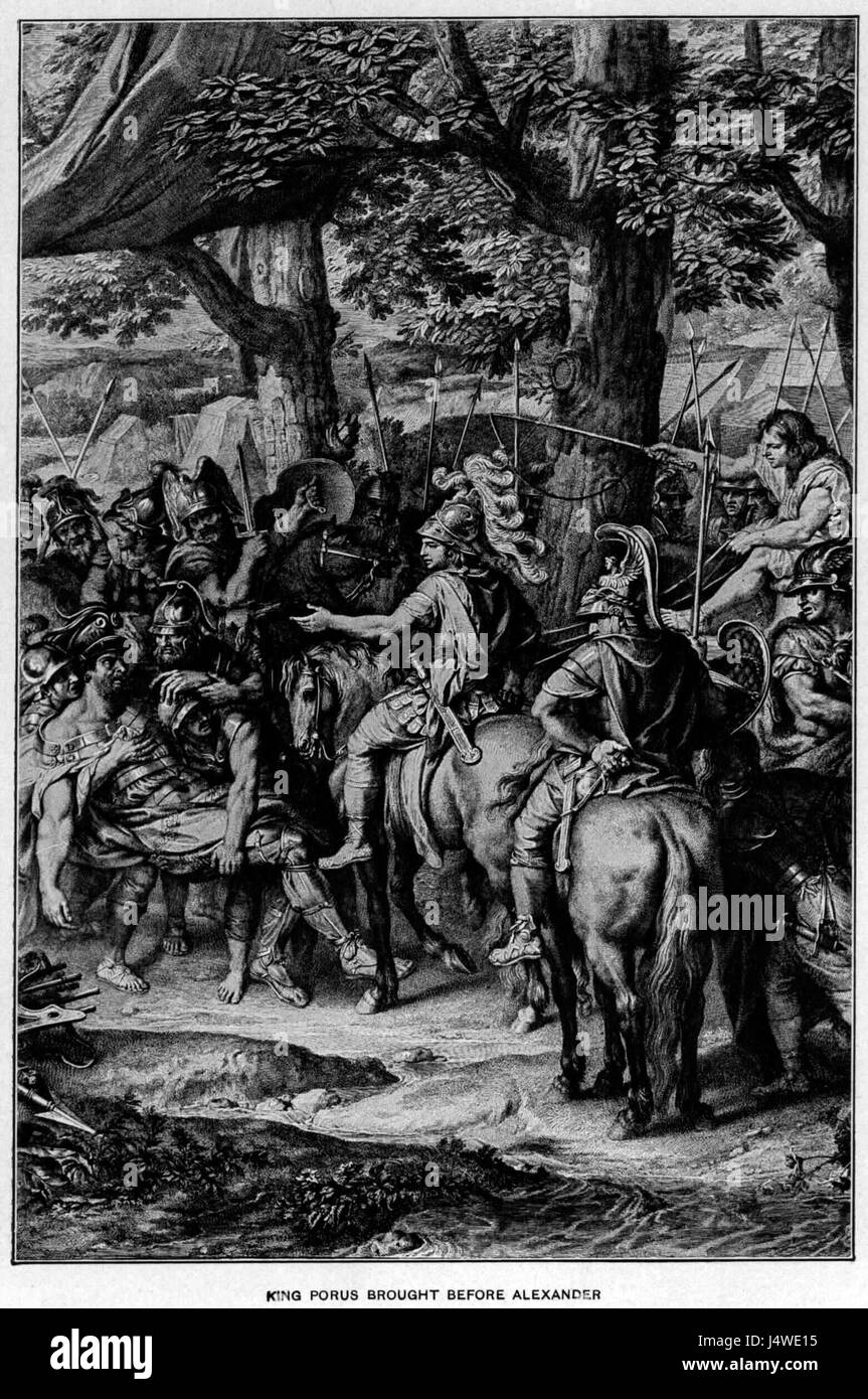 The injured Rajah Porus is brought before Alexander (19th century adaptation from the painting in the Louvre done in 1673 by Charles le Brun) Stock Photo