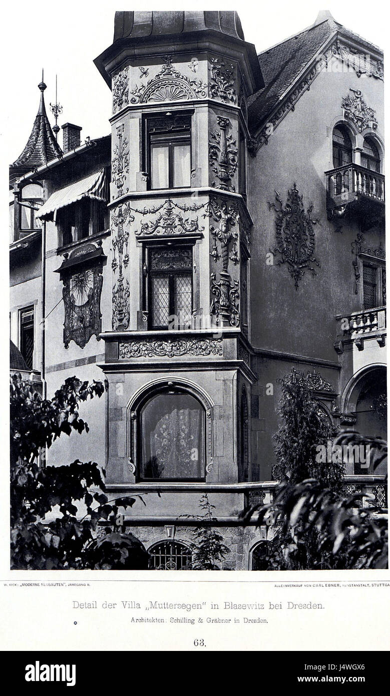 Villa Muttersegen in Blasewitz bei Dresden, Architekten Schilling & Graebner in Dresden, Tafel 63, Kick Jahrgang II Stock Photo
