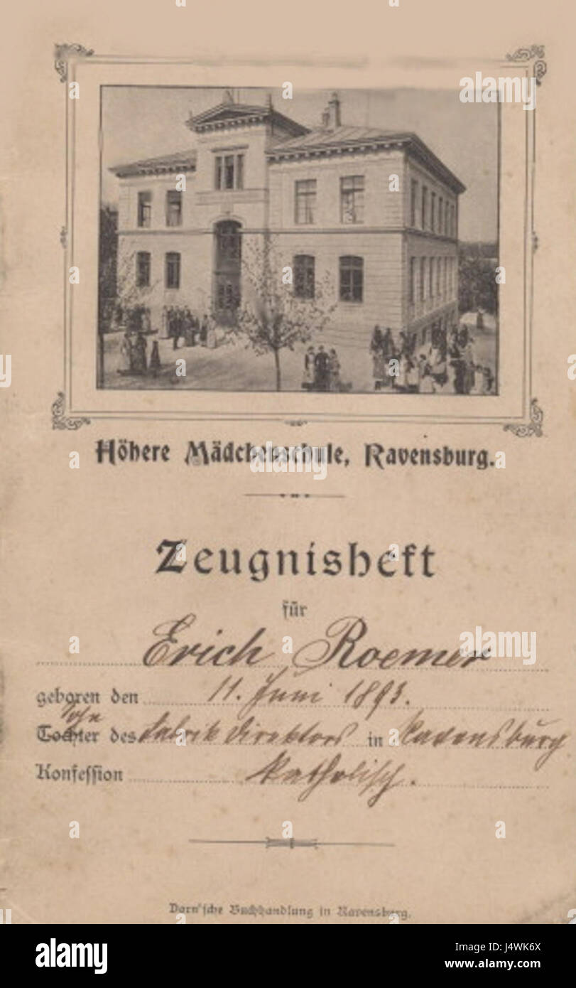 Zeugnis Ravensburg 1893 Stock Photo