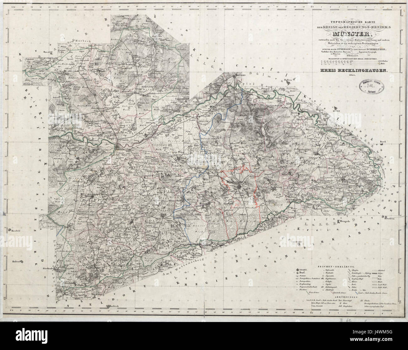 Topographische Karte der Kreise des Regierungs Bezirks Muenster, Blatt 08   Kreis Recklinghausen, 1845 Stock Photo
