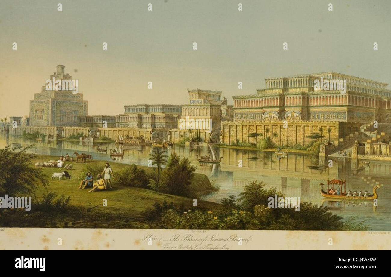 The Palaces at Nimrud Restored highlights the ancient Assyrian palaces of Nimrud, showcasing the architectural and cultural significance of the Assyrian Empire. Stock Photo