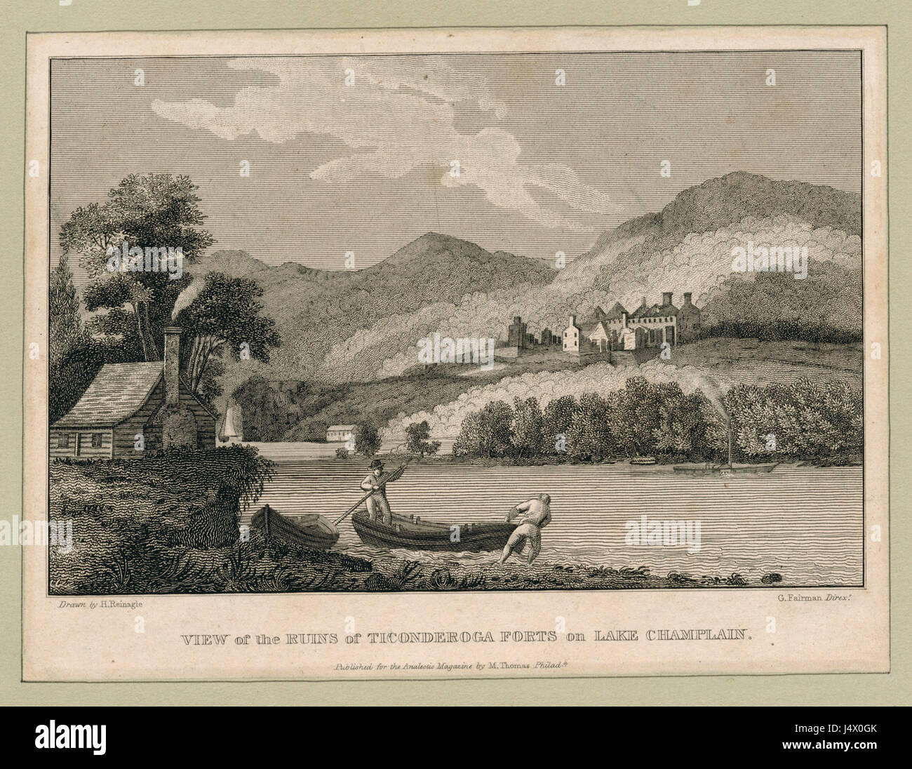 View of the ruins of Ticonderoga forts on Lake Champlain (NYPL Hades