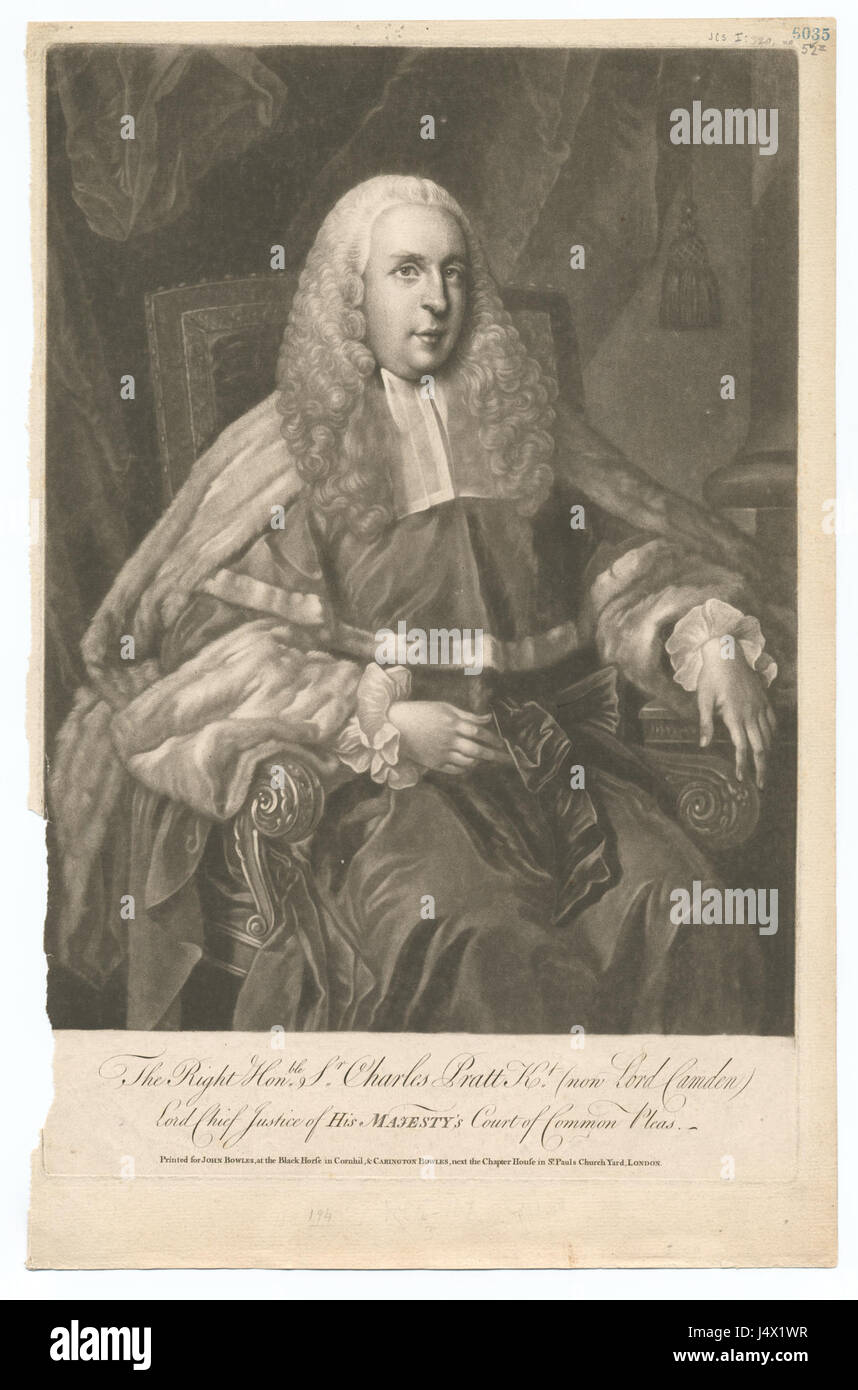 The Right Honble. Sr. Charles Pratt Kt. (now Lord Camden), Lord Chief Justice of His Majesty's Court of Common Pleas (NYPL b12349151 422799) Stock Photo