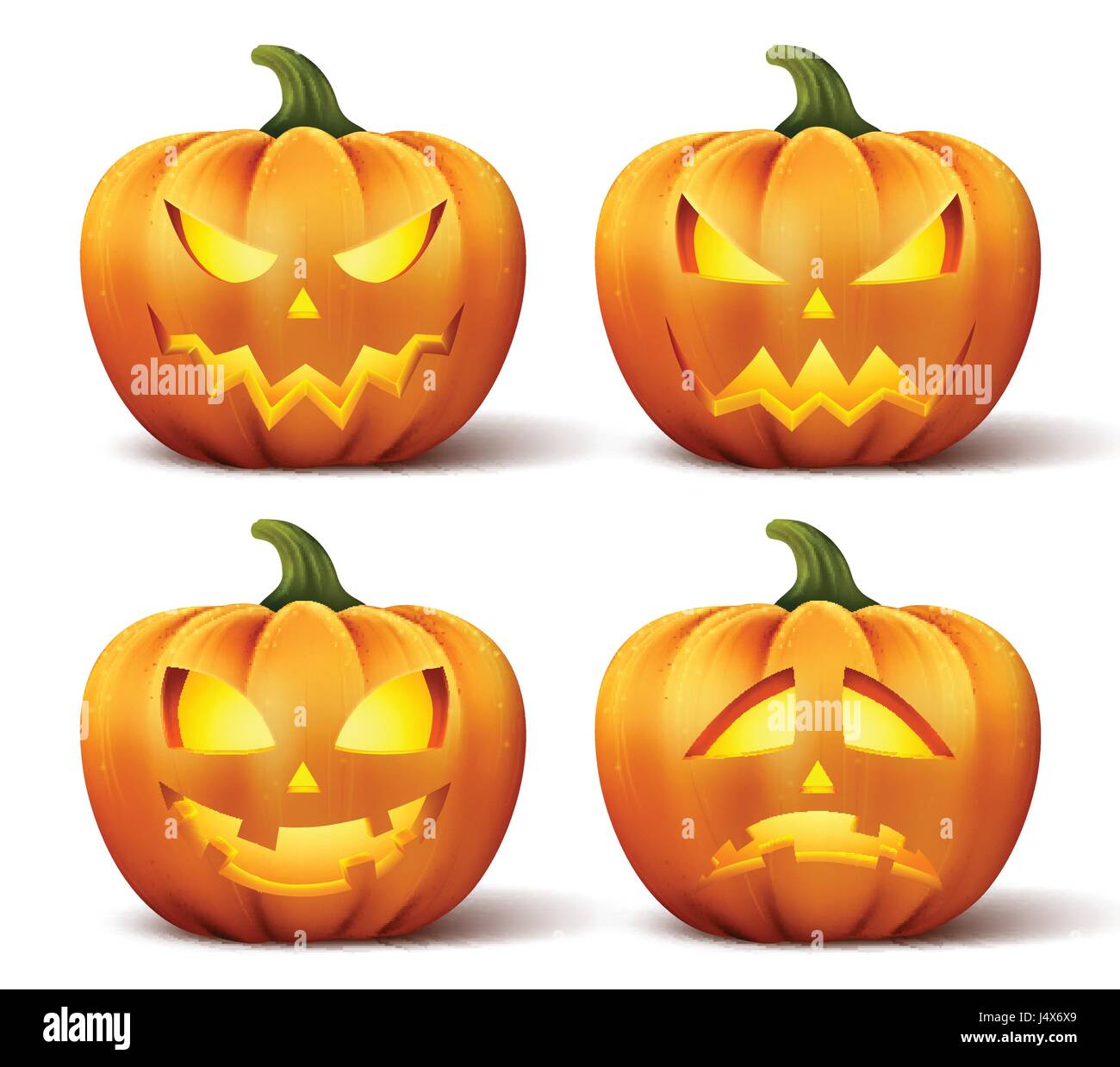 Vector pumpkins with set of different faces for Halloween icons and ...