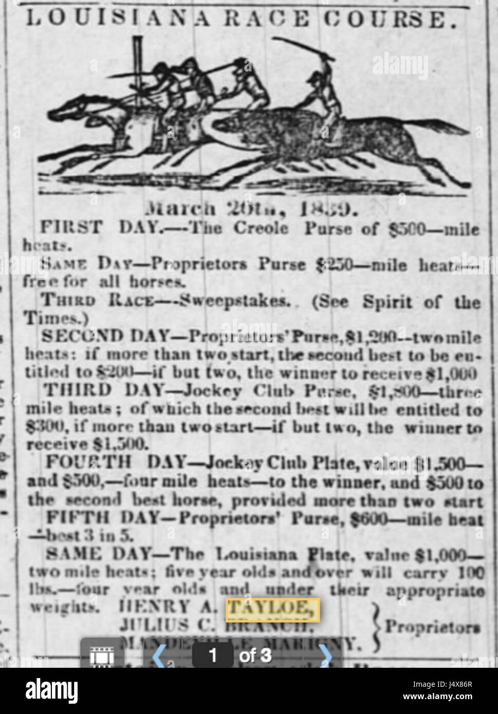 Times Picayune Ad 1839 Stock Photo Alamy