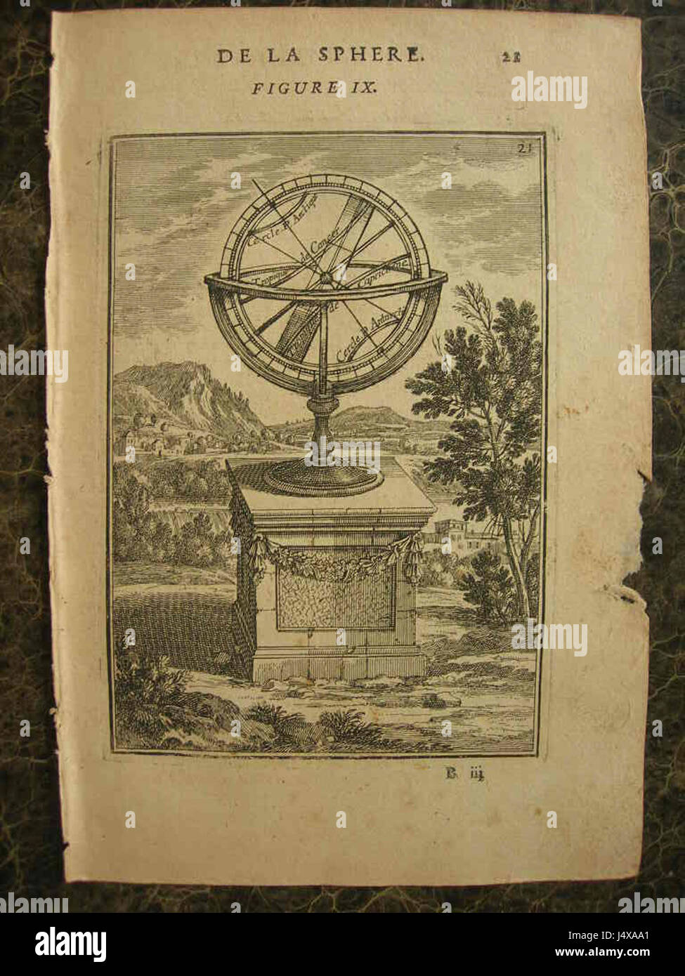 View of an armillary sphere on a pedestal, 1683 Stock Photo