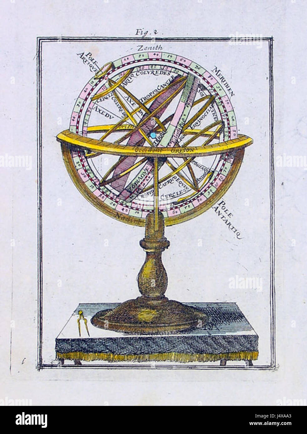 View of an armillary sphere on a table, 1683 Stock Photo