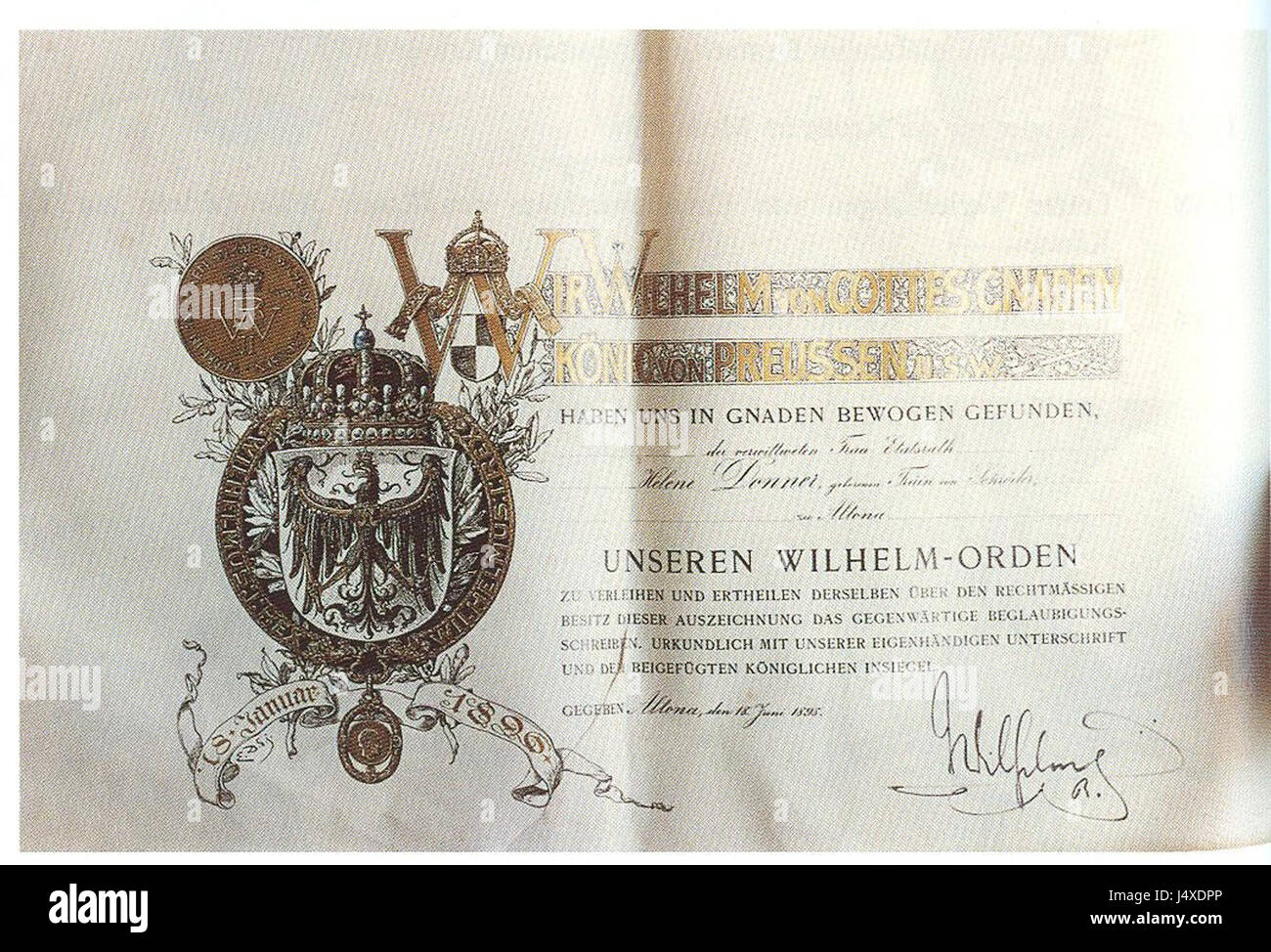 Verleihungsurkunde zum Wilhelms Orden 1893 001 Stock Photo