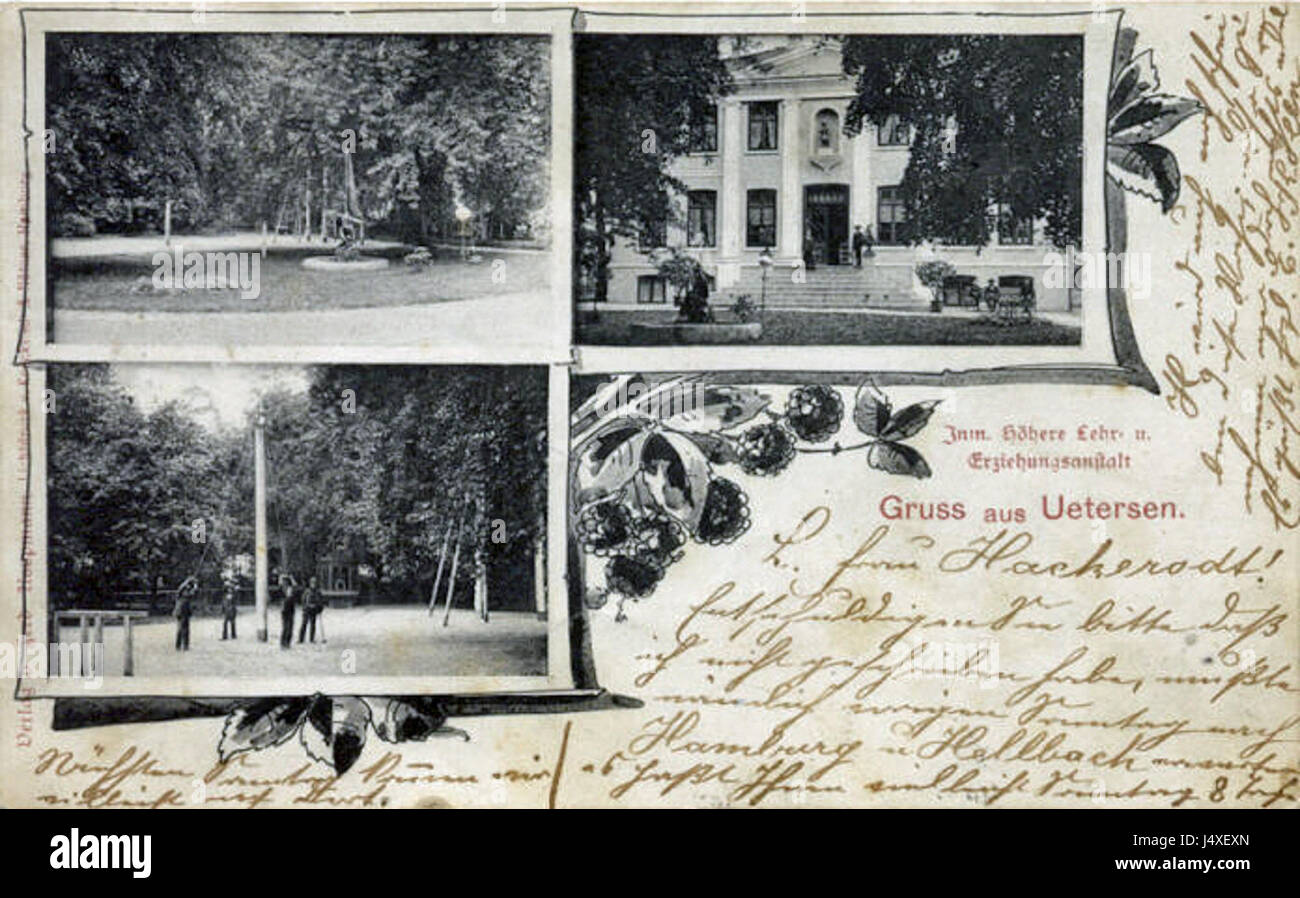 The Uetersen Erziehungsanstalt was a boarding school in Uetersen, Germany, operational in 1898, known for its educational programs. Stock Photo