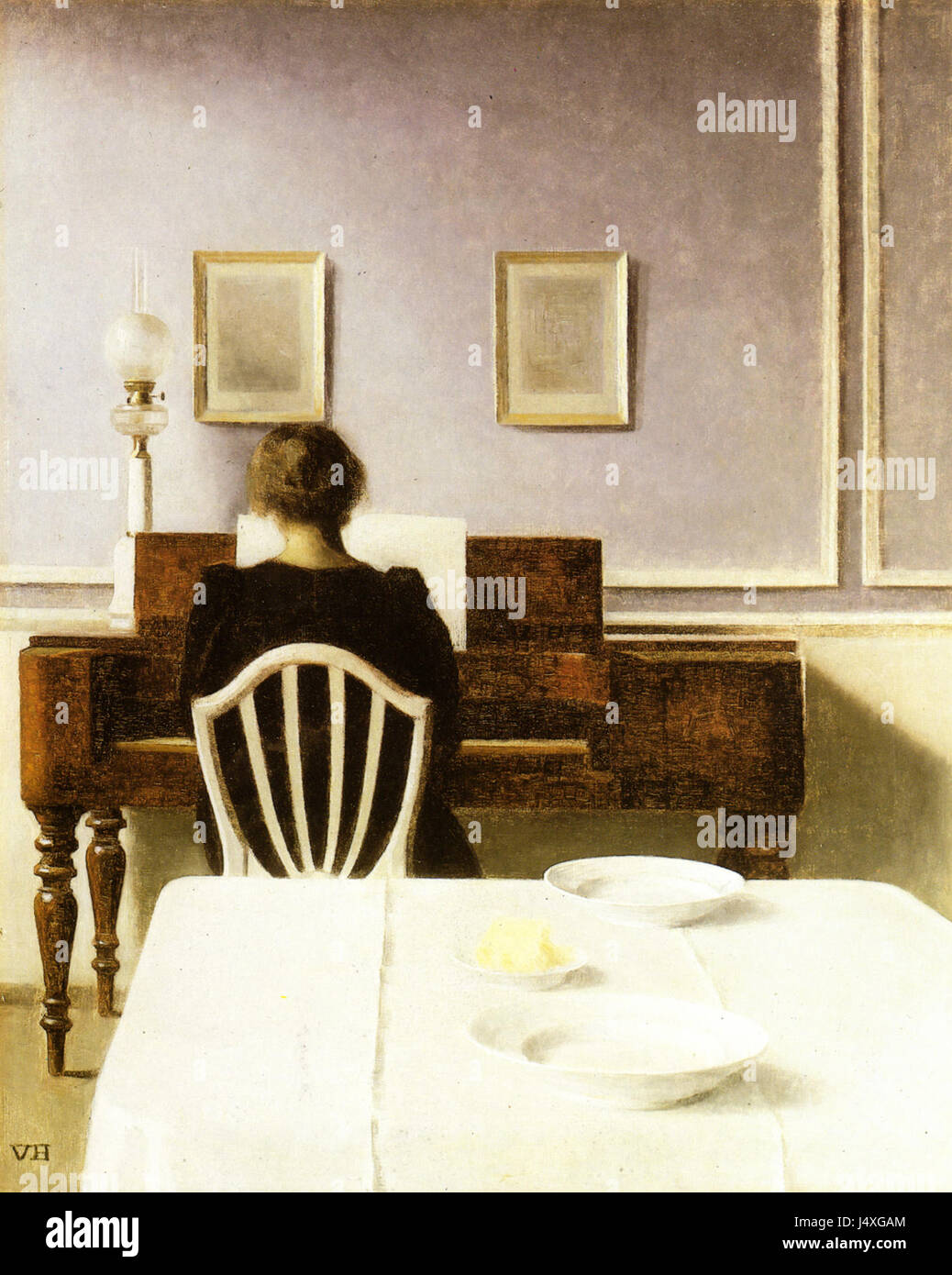 Vilhelm Hammershoi Interior wit a girl at the clavier Stock Photo