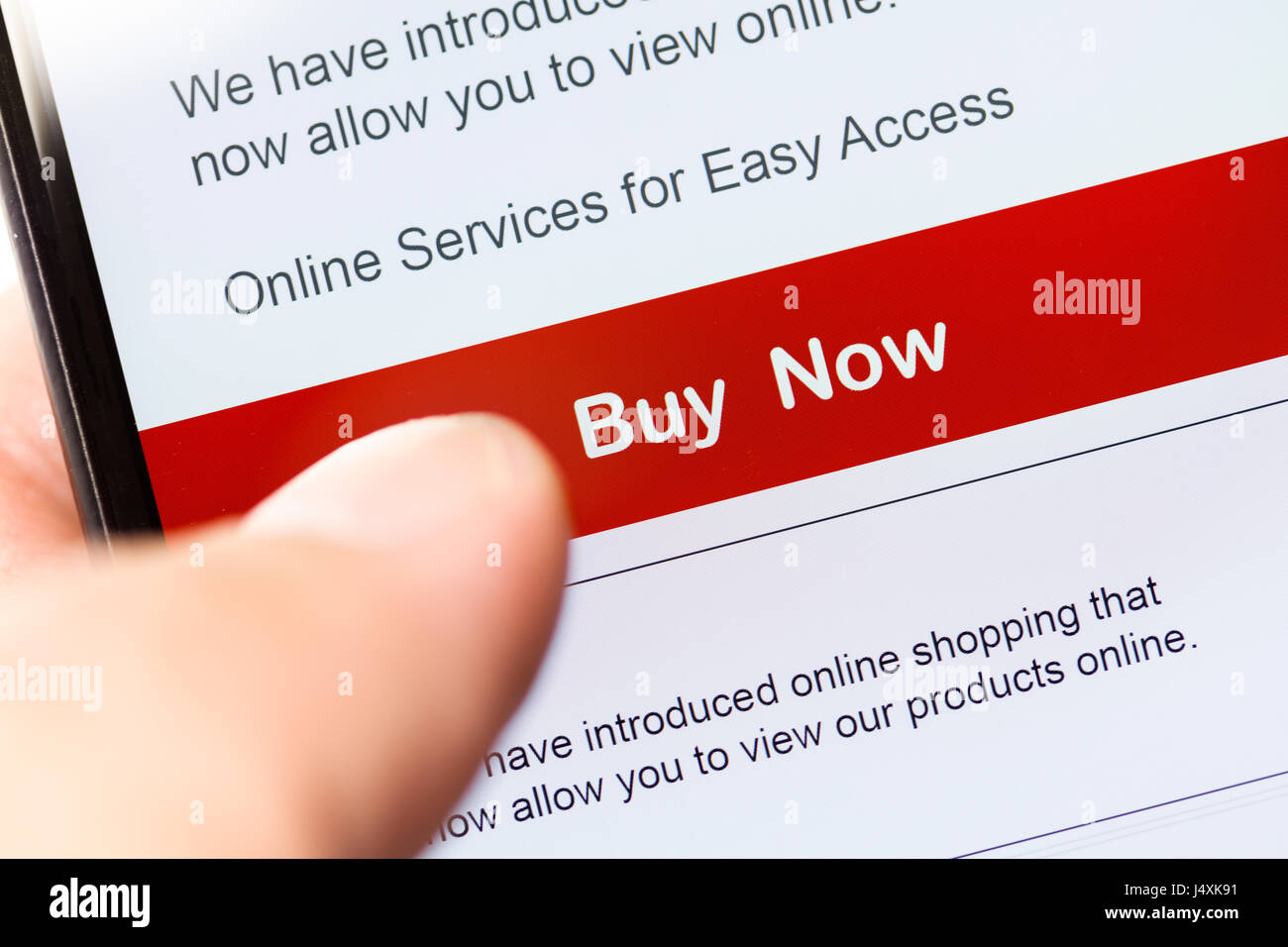 smartphone touch screen with red button. business e-commerce concept ...