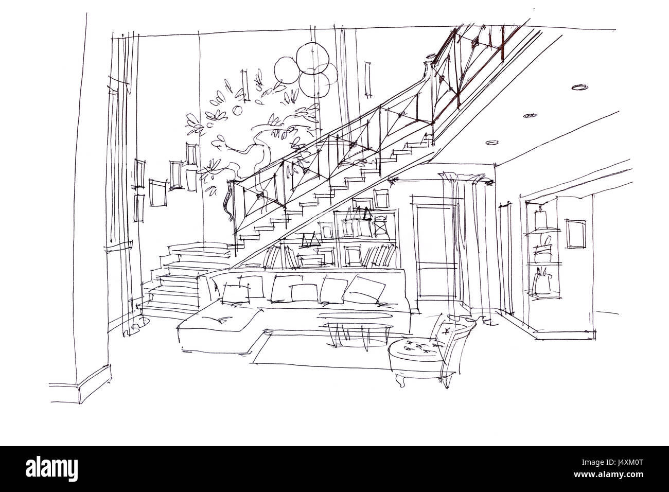 Hand drawn plan of modern living room interior and furniture Hand drawn  plan of modern living room interior with stairs and  CanStock