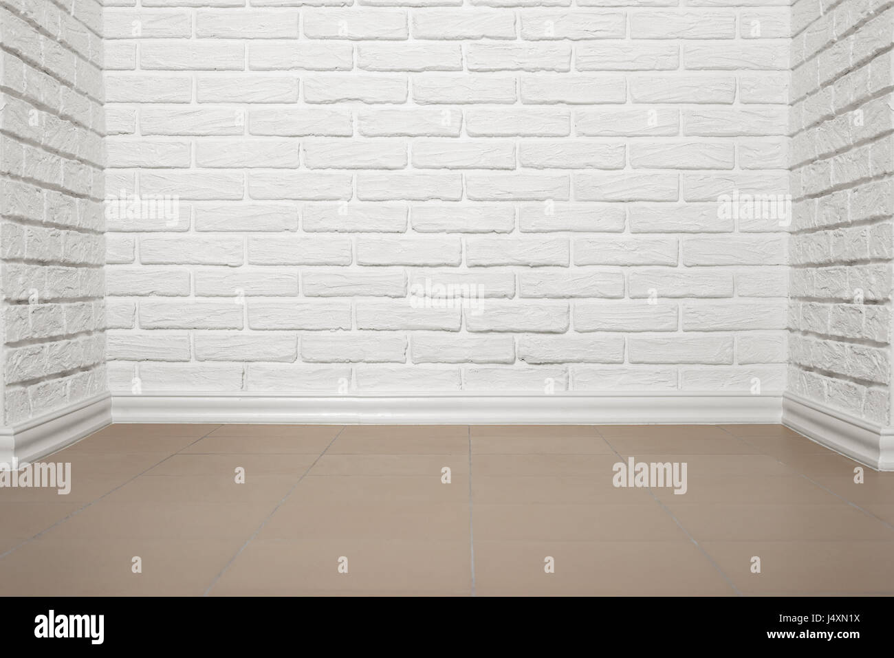 white brick wall with tiled floor, abstract background photo Stock ...