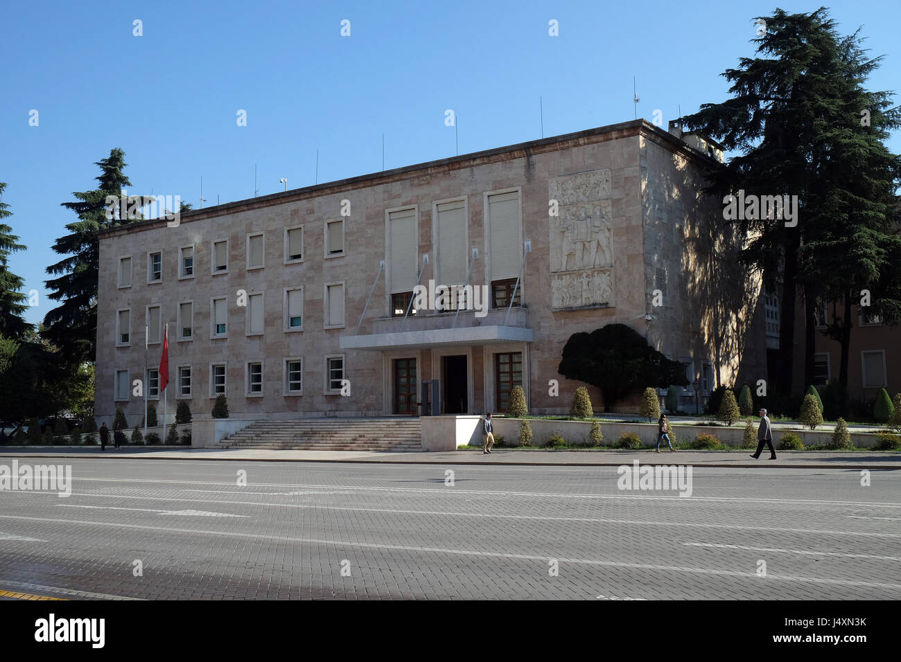 Council of Ministers (Prime Minister's Office) on the boulevard Bulevardi Deshmoret e Kombit, Tirana, Albania Stock Photo