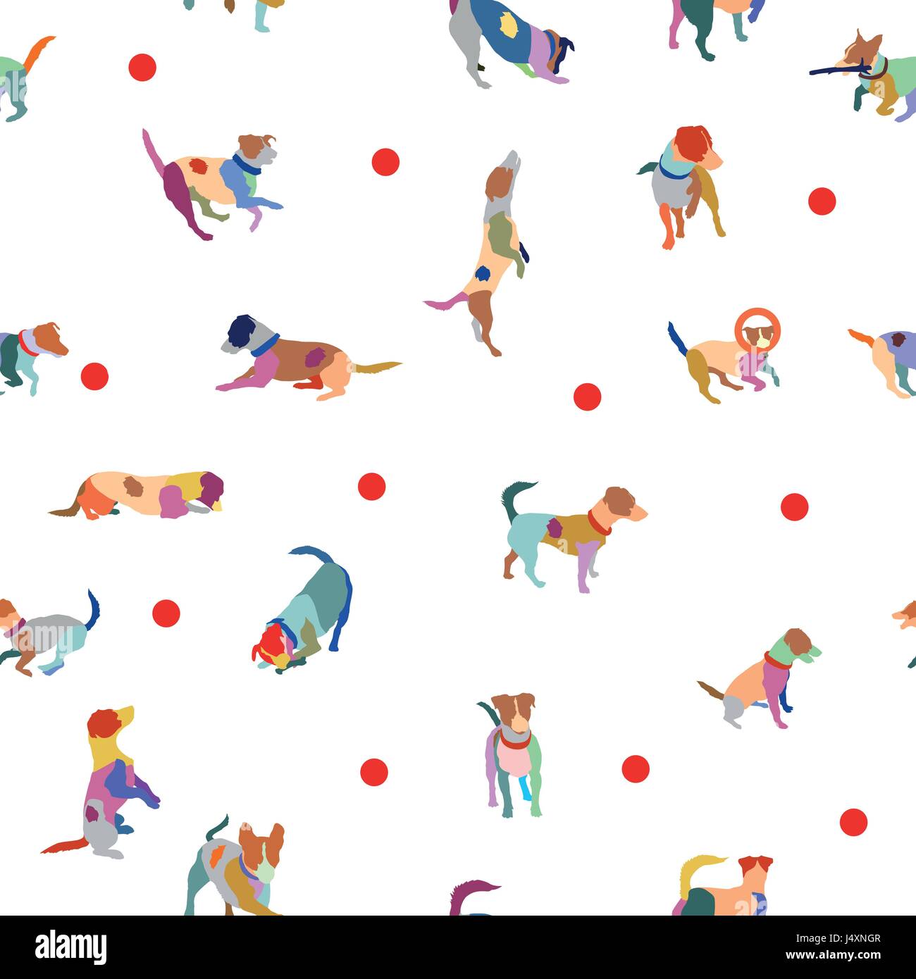 Vector seamless pattern with colorful jack russel terriers on white ...