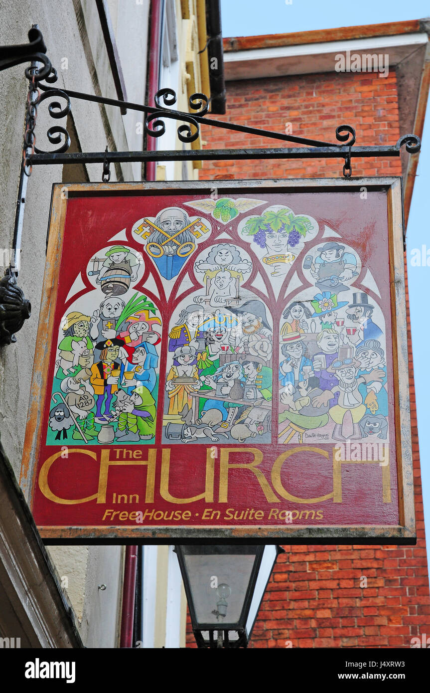 Ludlow Sign Hanging sign for The Church Public House and Inn, Ludlow Stock Photo ...