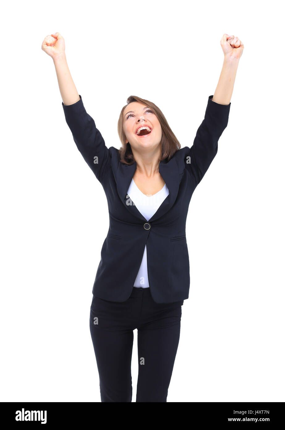 Young business woman isolated white background Stock Photo - Alamy