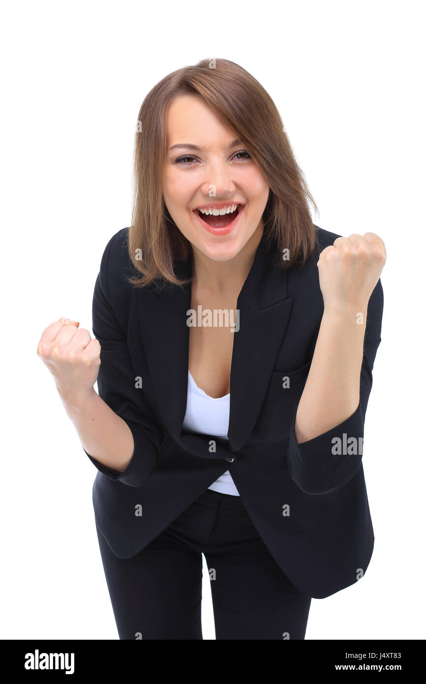 Excited woman dancing celebrating success hi-res stock photography and ...