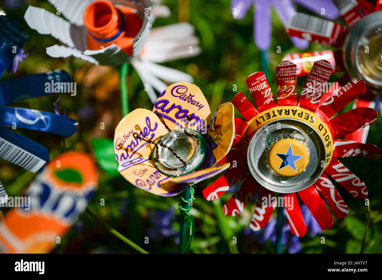 Michelle Reader Embargoed to 0001 Monday May 15 Flowers made with recycled cans ...