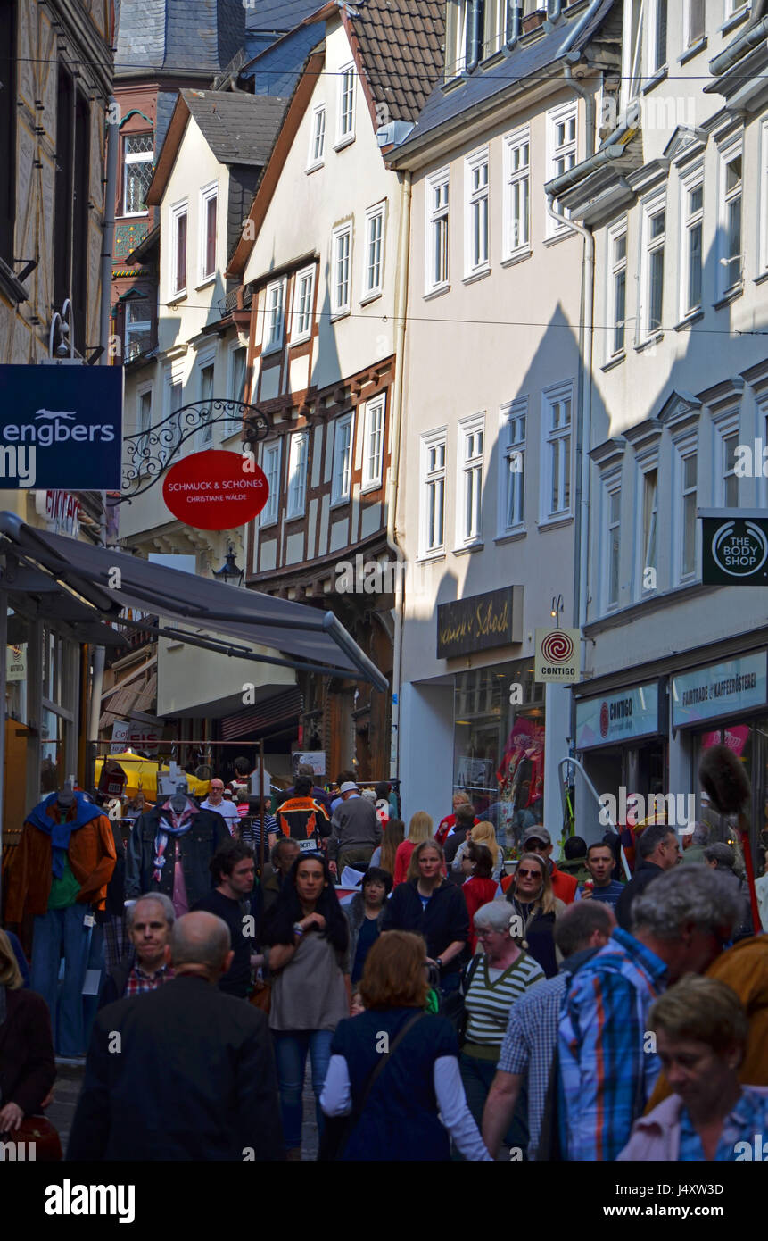 Pedestrian zone in Marburg Stock Photo
