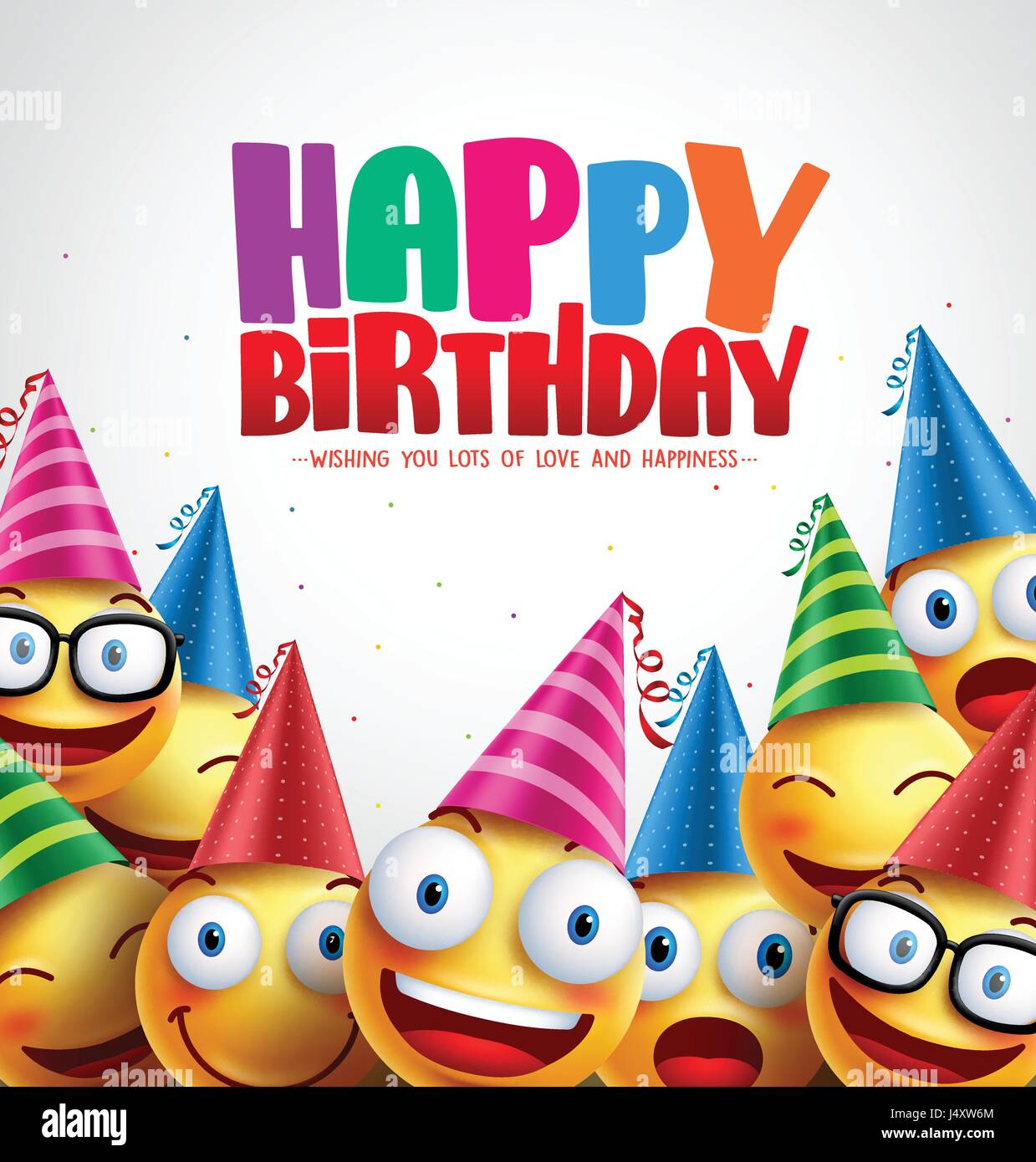 Smiley happy birthday greeting card colorful vector background in white ...