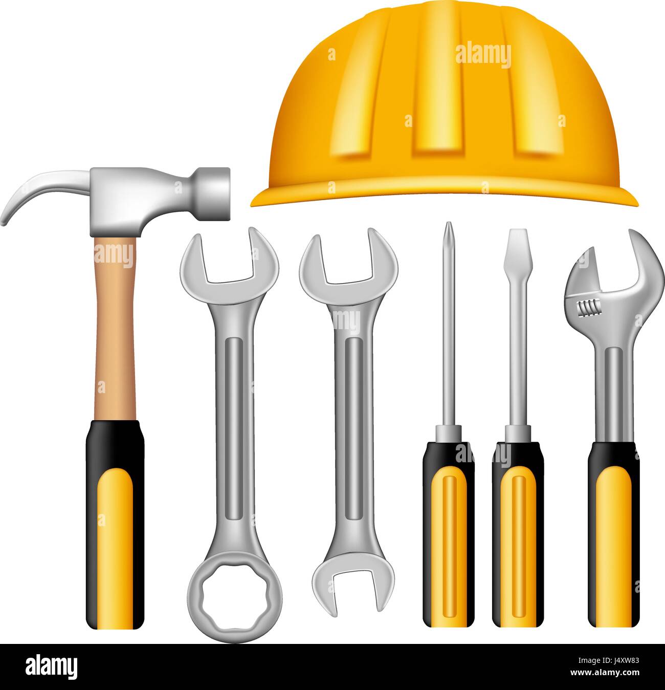 Vector Set of Realistic Metallic Maintenance Tools with Yellow Handle ...
