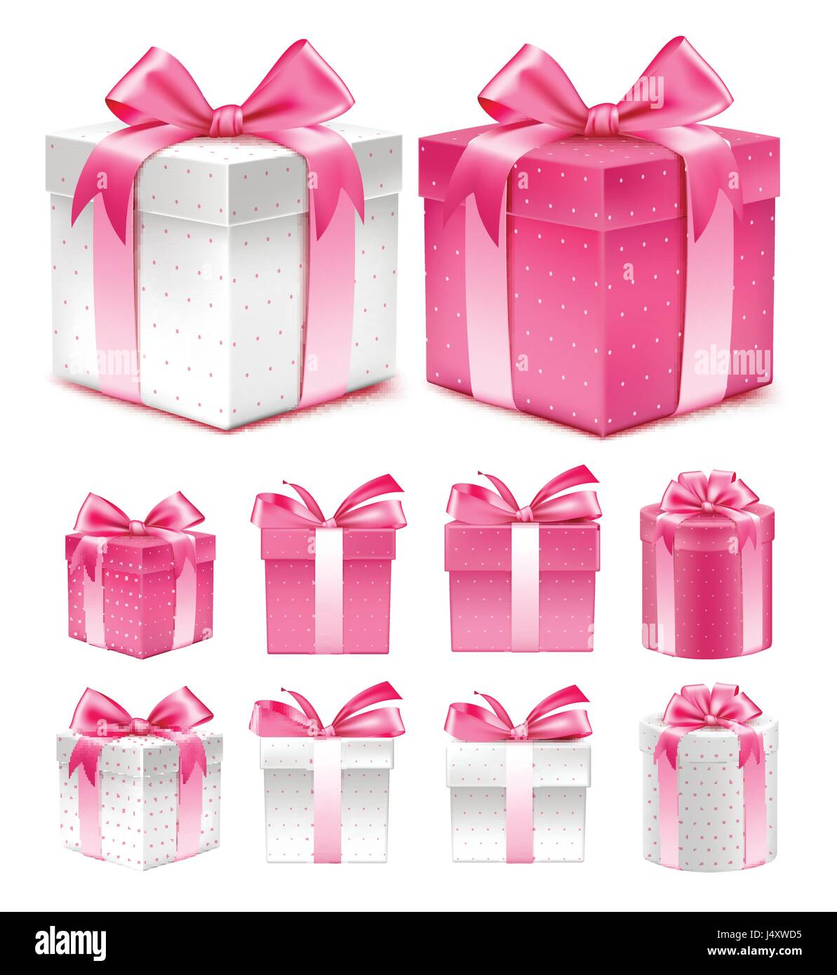 Vector Collection of Colorful Pink Pattern Gift Box with Ribbon and Bow ...