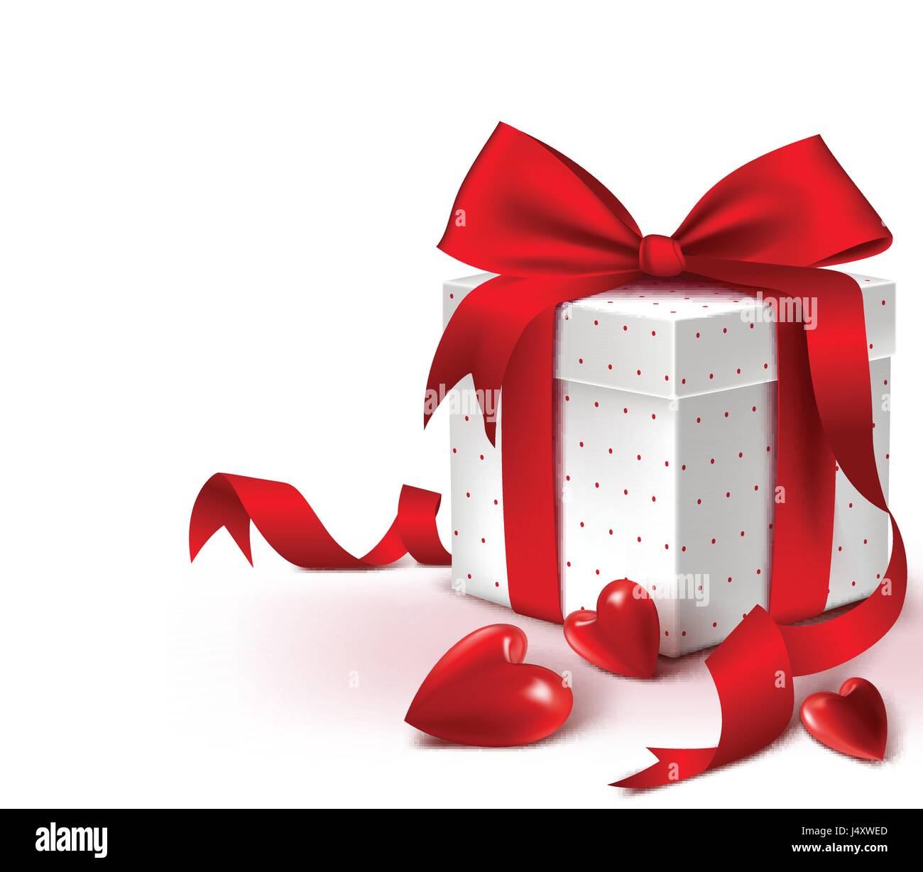 Colorful Sweet Red Gift Box Vector with Hearts and Satin Ribbon and Bow ...