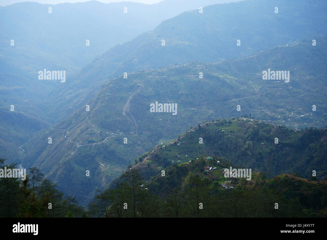Country side of Sikkim near town Yuksum, India Stock Photo