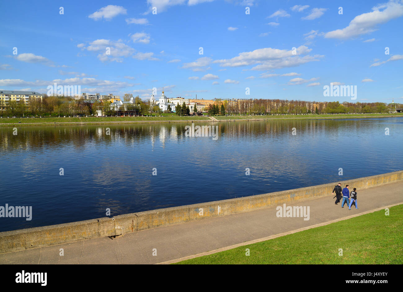Tver, russia - may 07.2017. View of the embankment Mikhail Yaroslavich Stock Photo