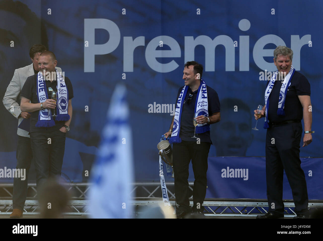 Brighton and Hove Albion chairman Tony Bloom (centre) on stage during ...