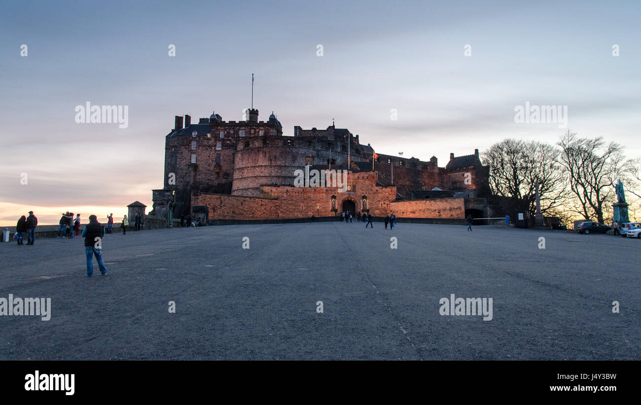 Edinburgh, Scotland - March 21, 2015: Sunset at Edinburgh Castle in Scotland. Stock Photo