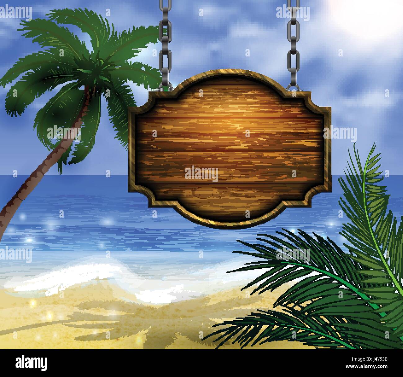 summer wooden sign on tropical beach background Stock Vector Image ...
